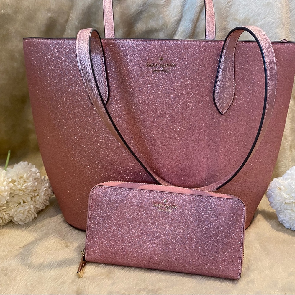 Kate Spade Purse Glittery Pink and Matching Wallet